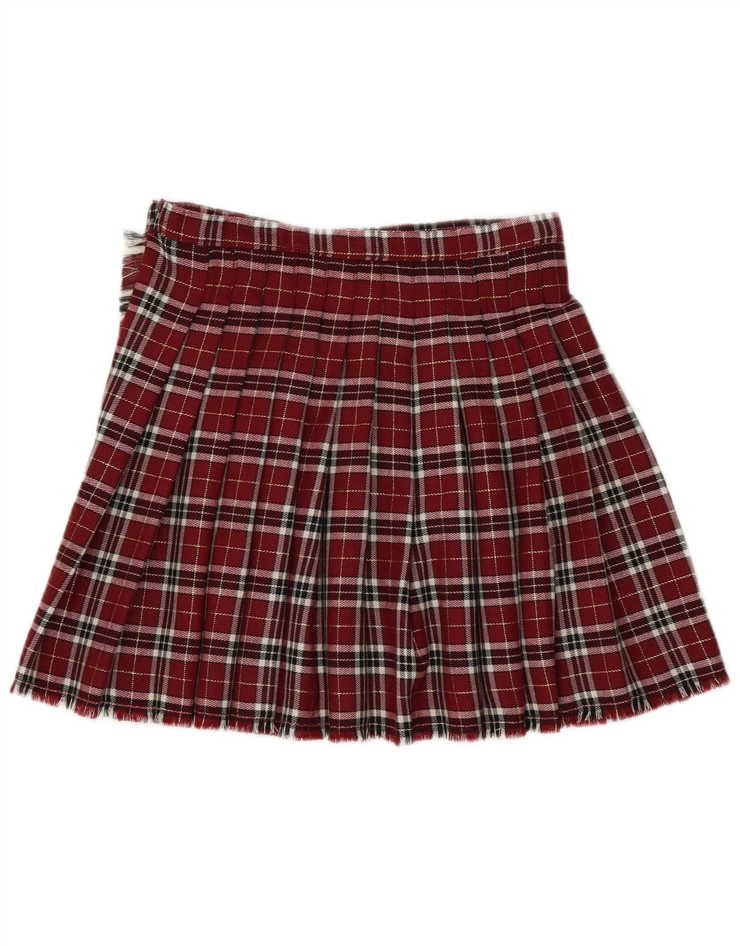 Saia plissada vintage feminina com faca envoltória média W28 xadrez borgonha