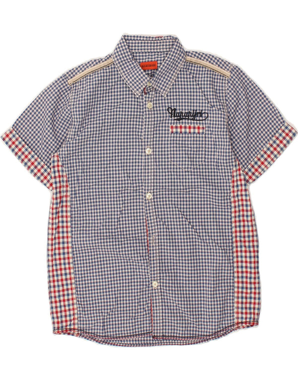 NAPAPIJRI Camisa masculina estampada de manga curta 9-10 anos algodão xadrez azul