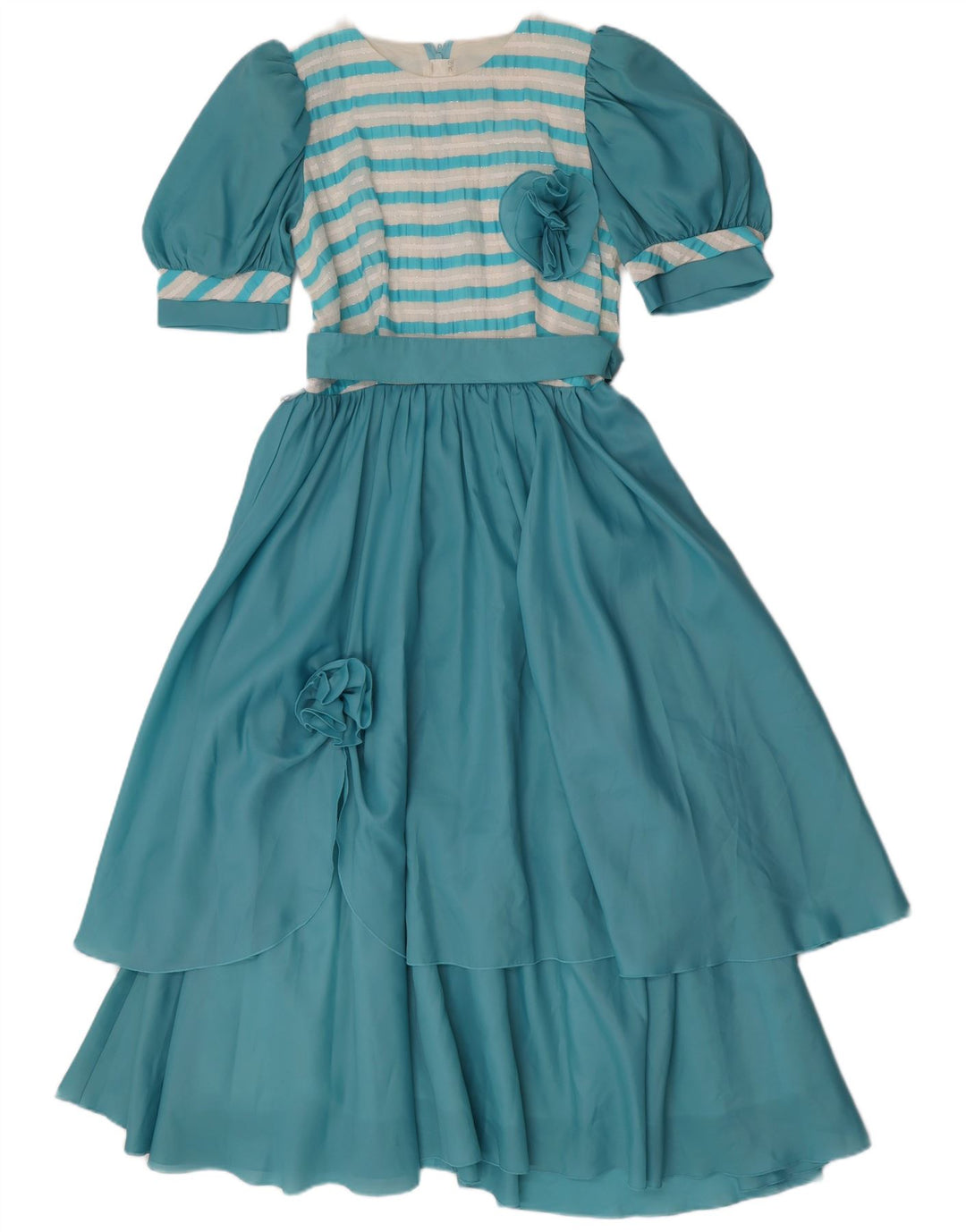 Vestido maxi feminino vintage IT 36 XS poliéster listrado azul