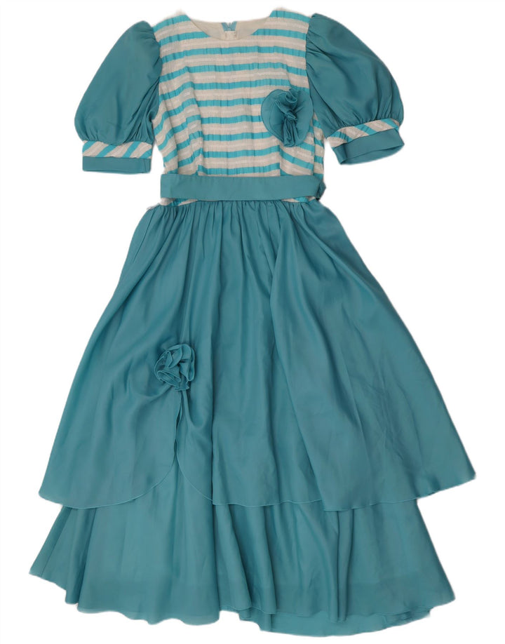 Vestido maxi feminino vintage IT 36 XS poliéster listrado azul