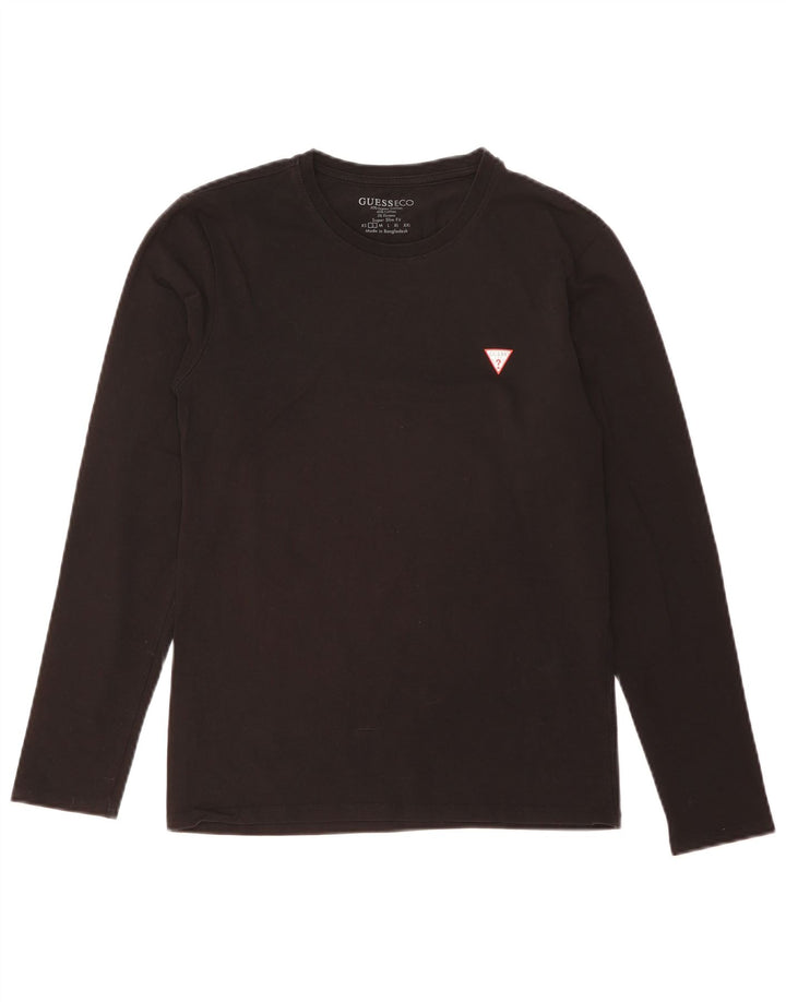 Guess Mens Super Slim Fit Top Manga Longa Pequeno Algodão Preto