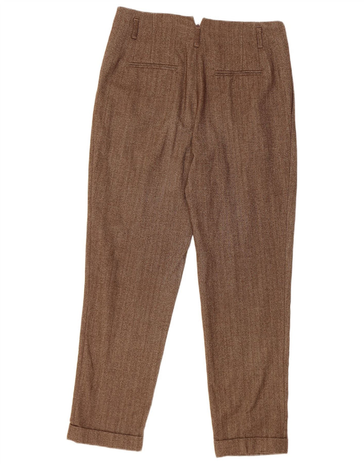 Zara Calça feminina casual com amarração média W28 L28 marrom espinha de peixe