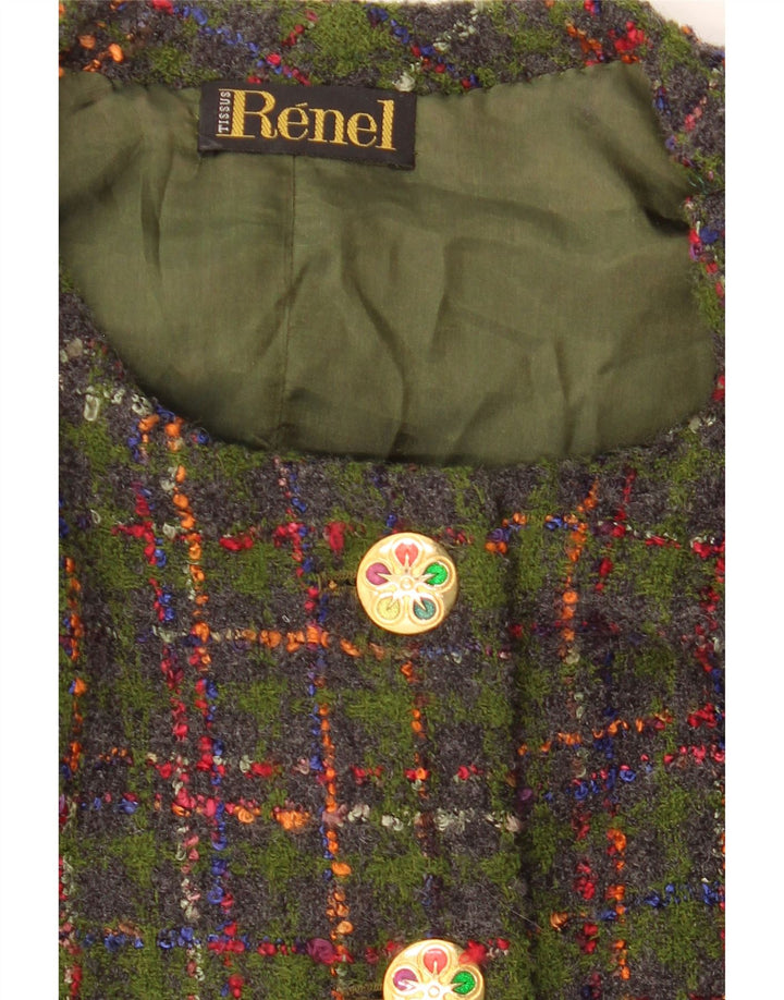 Jaqueta Blazer Vintage Feminina Crop 5 Botões Reino Unido 14 Xadrez Verde Médio