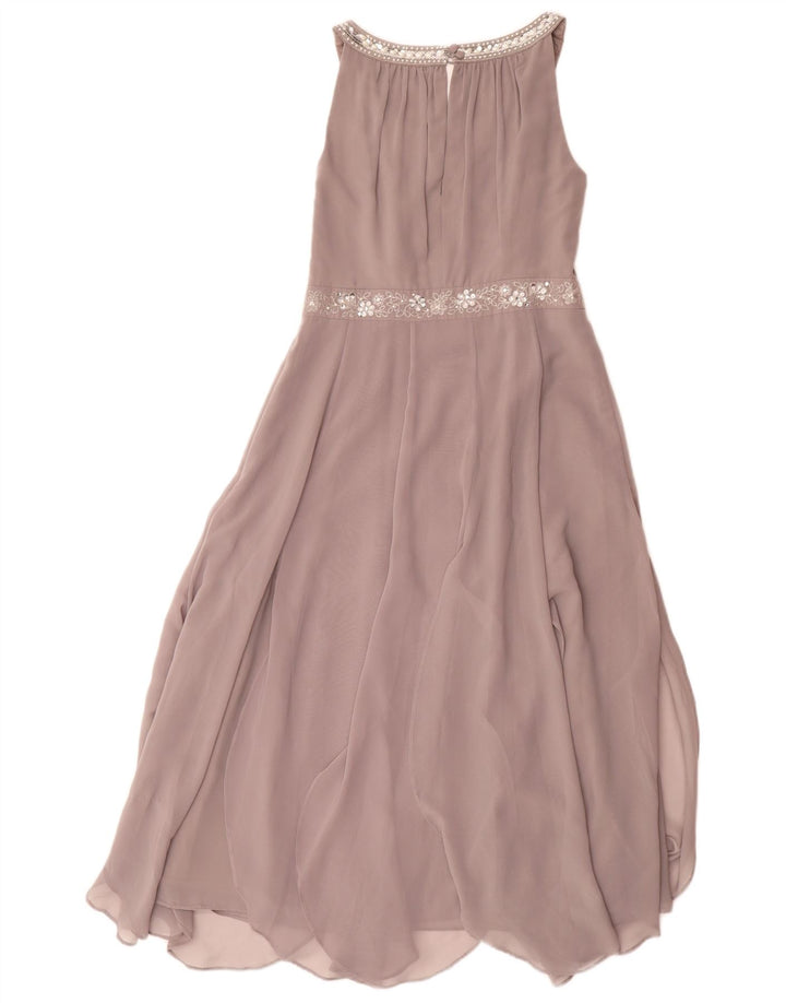 Vestido maxi feminino sem mangas Monsoon UK 8 poliéster cinza pequeno