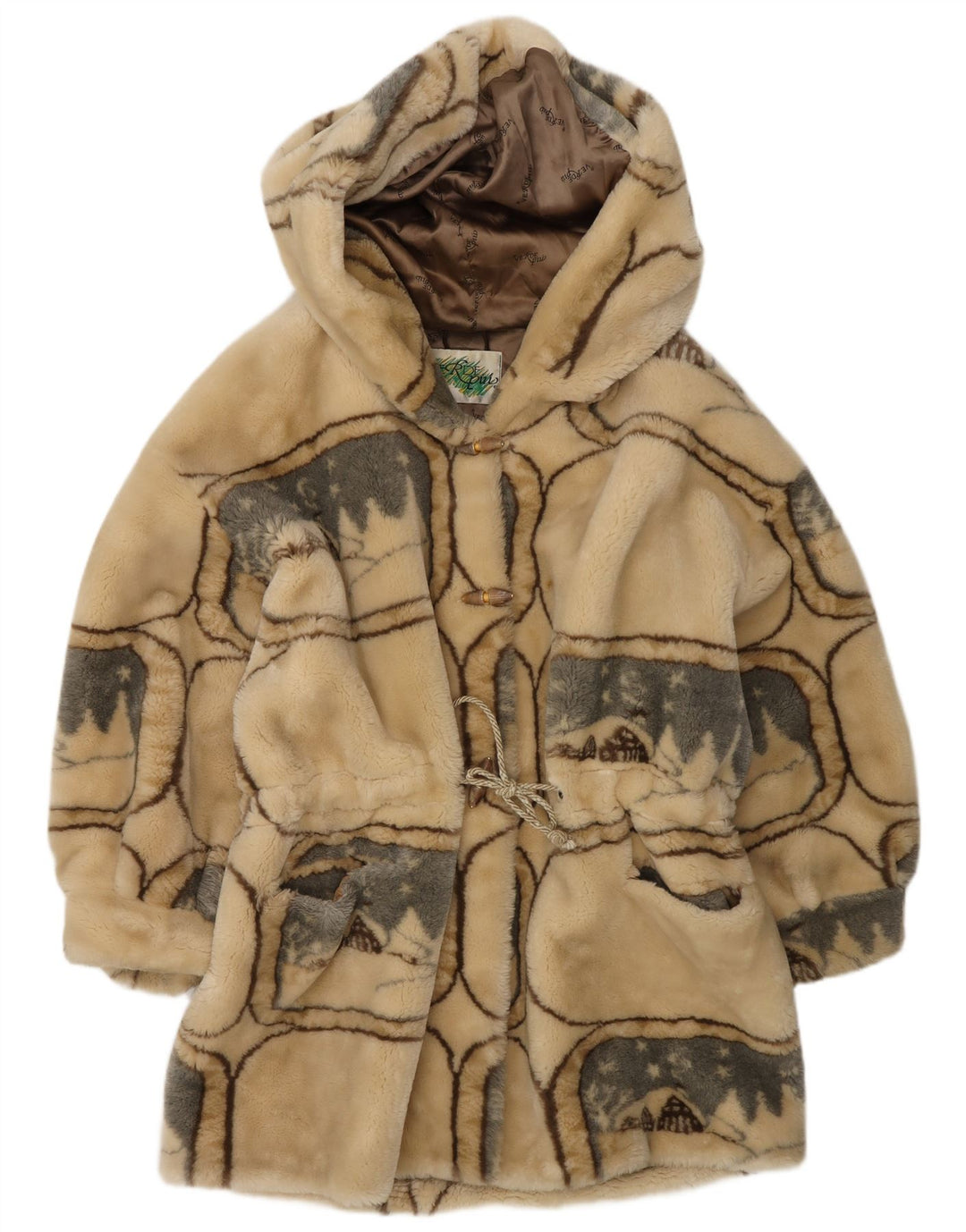 Verde Piu Sobretudo feminino oversized com capuz IT 42 Médio Bege Geométrico