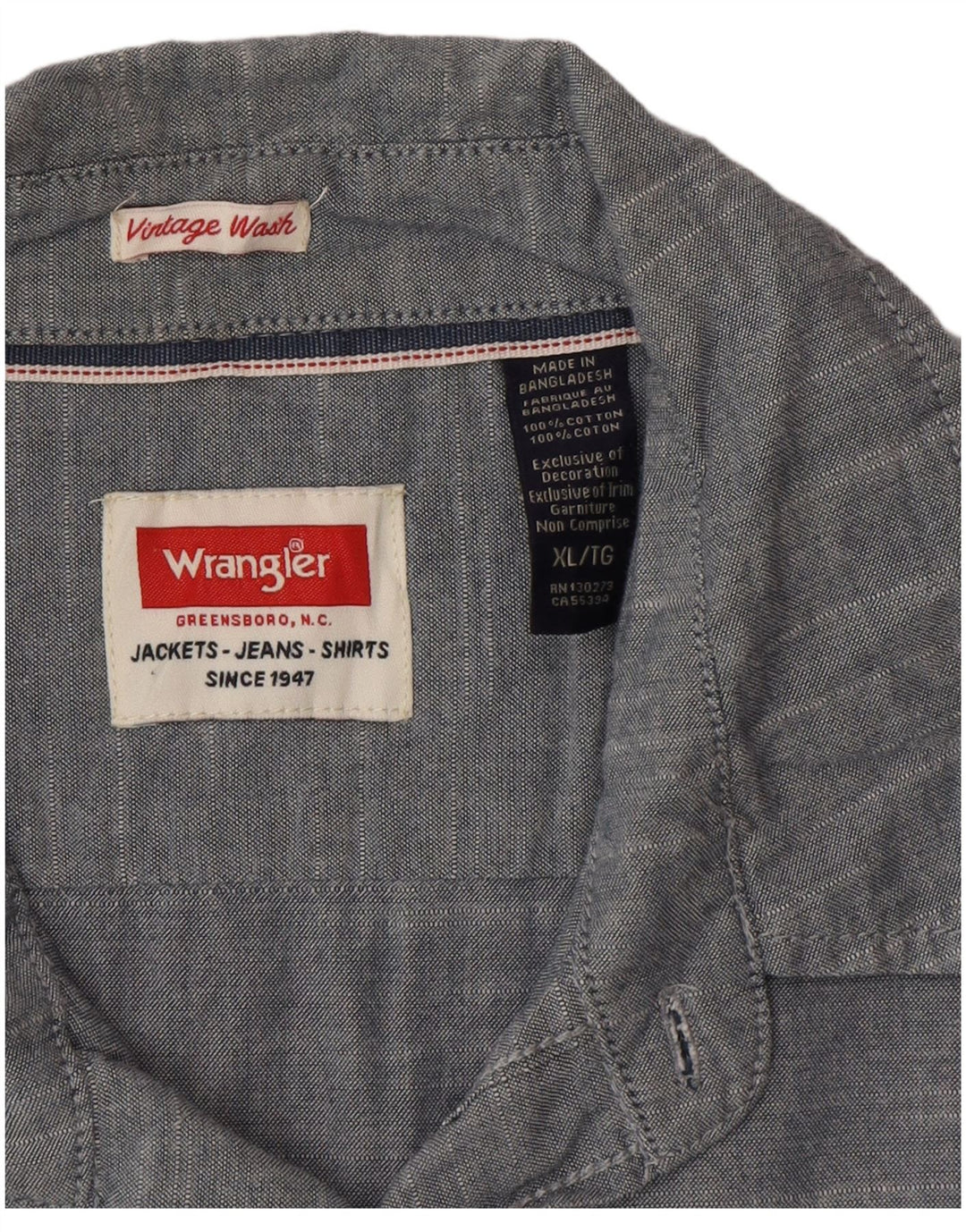 Camisa masculina Wrangler XL azul algodão