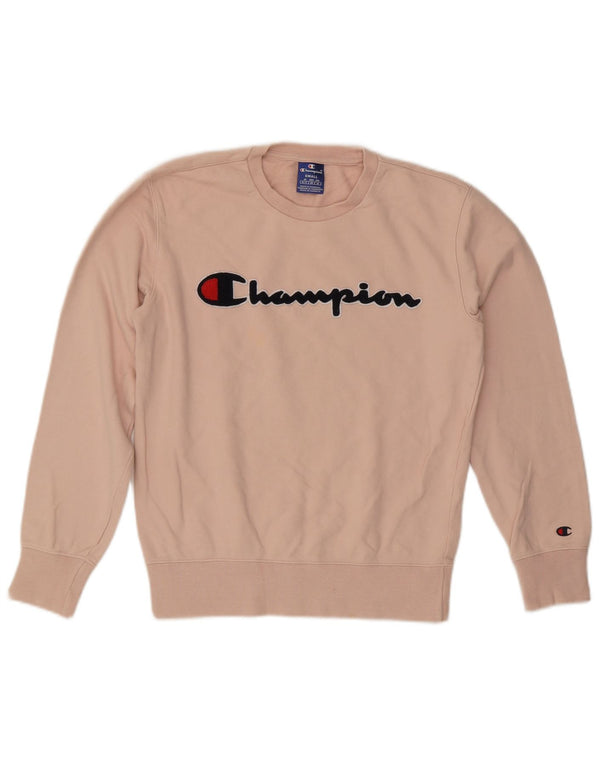 Jumper de moletom gráfico feminino Champion UK 10 pequeno algodão rosa