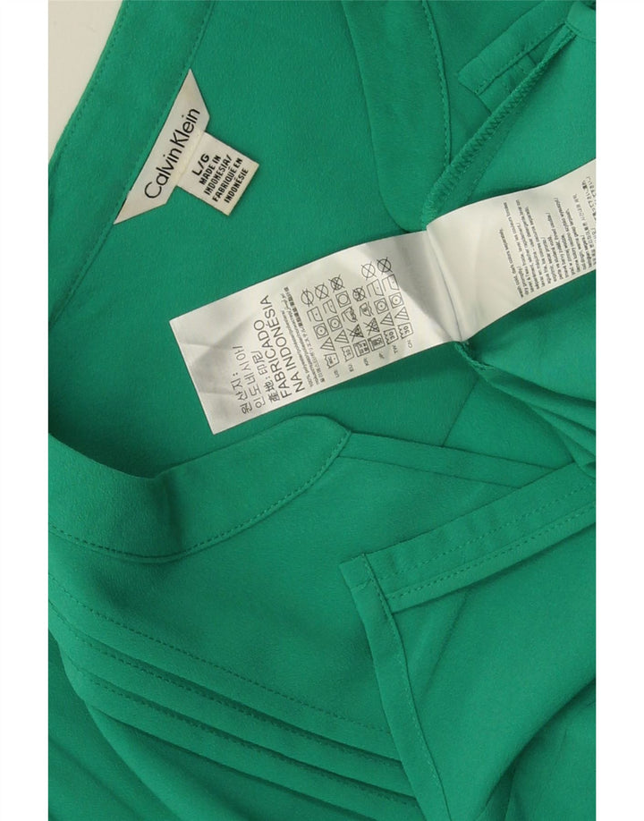 Blusa camisa feminina Calvin Klein Reino Unido 16 grande poliéster verde