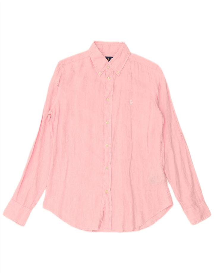 Camisa masculina de ajuste relaxado RALPH LAUREN pequena de linho rosa
