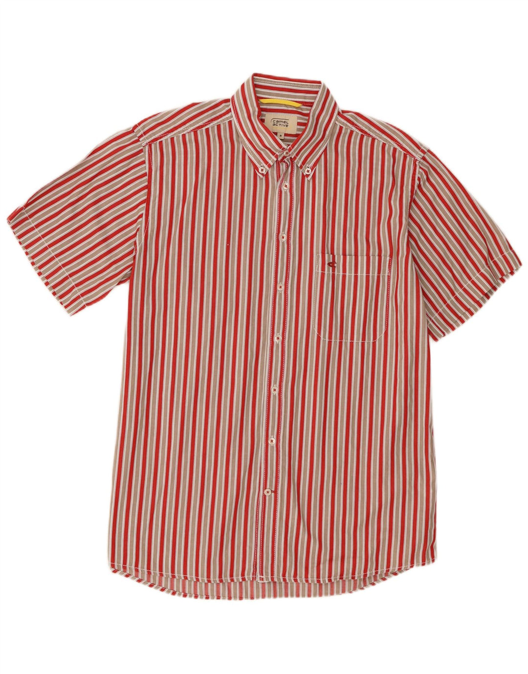 Camisa masculina de manga curta Camel Active de algodão listrado vermelho médio