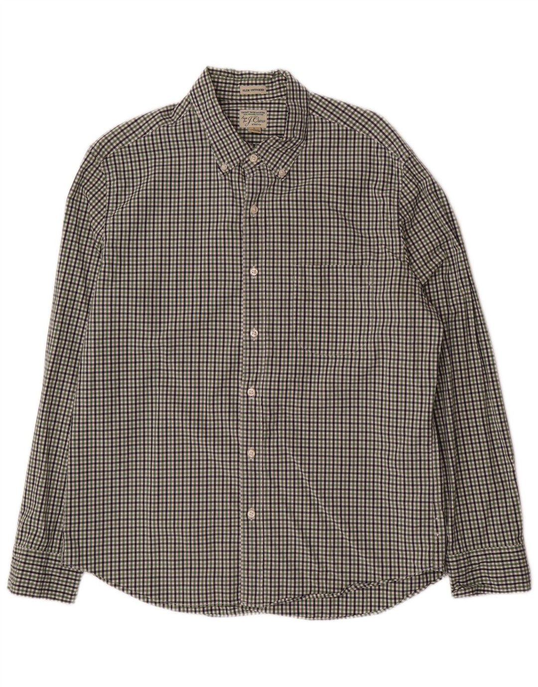 J. CREW Camisa masculina slim grande de algodão verde guingão