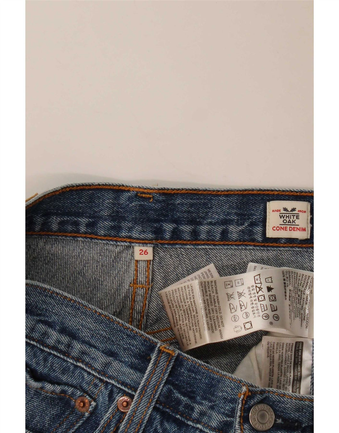 Shorts jeans feminino Levi's W26 pequeno algodão azul