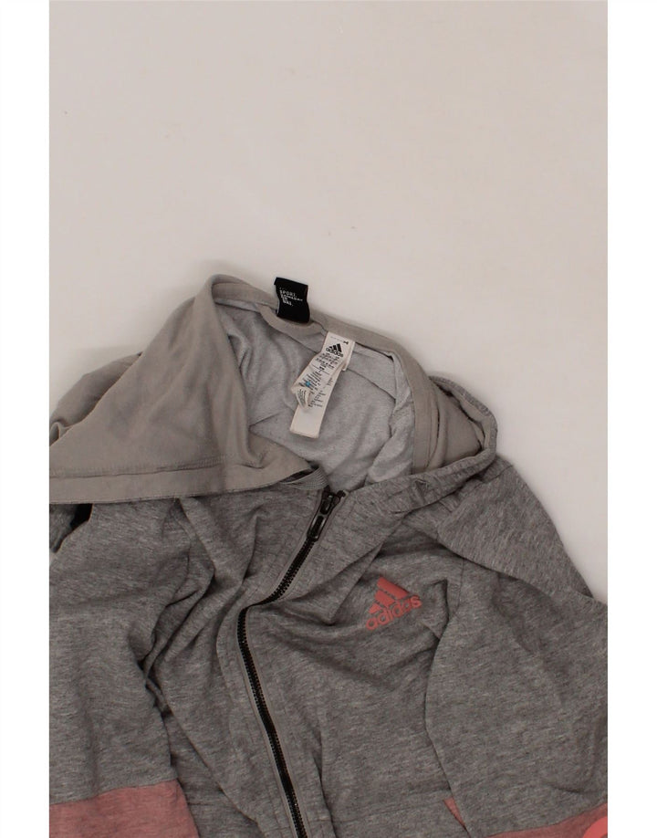 ADIDAS Womens Graphic Zip Hoodie Sweater UK 12 Medium Grey Colourblock Vintage Adidas and Second-Hand Adidas from Messina Hembry 