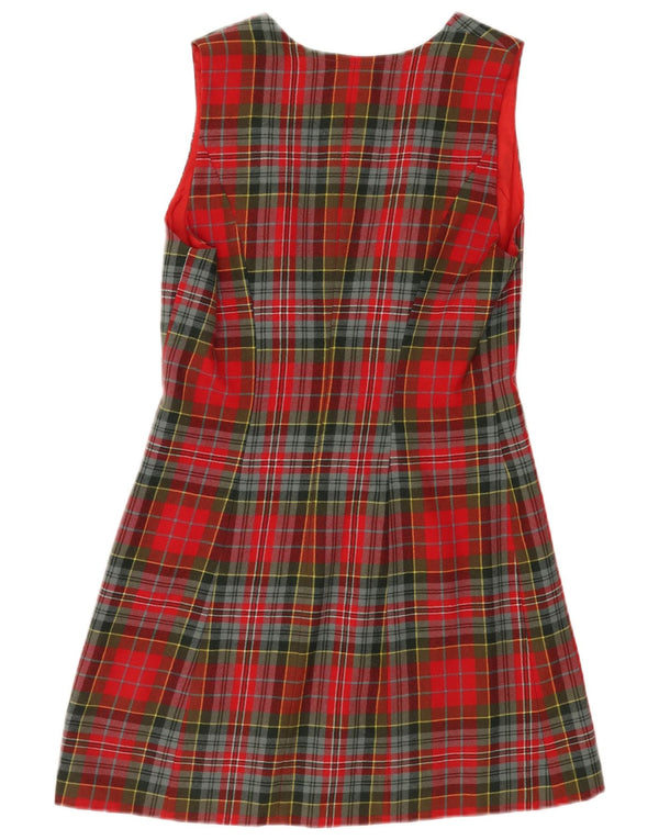 Vestido feminino vintage sem mangas evasê UK 12 xadrez vermelho médio