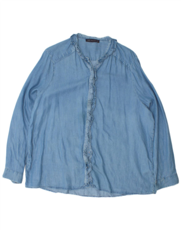 Camisa feminina Marks & Spencer com babados na frente UK 20 2XL algodão azul