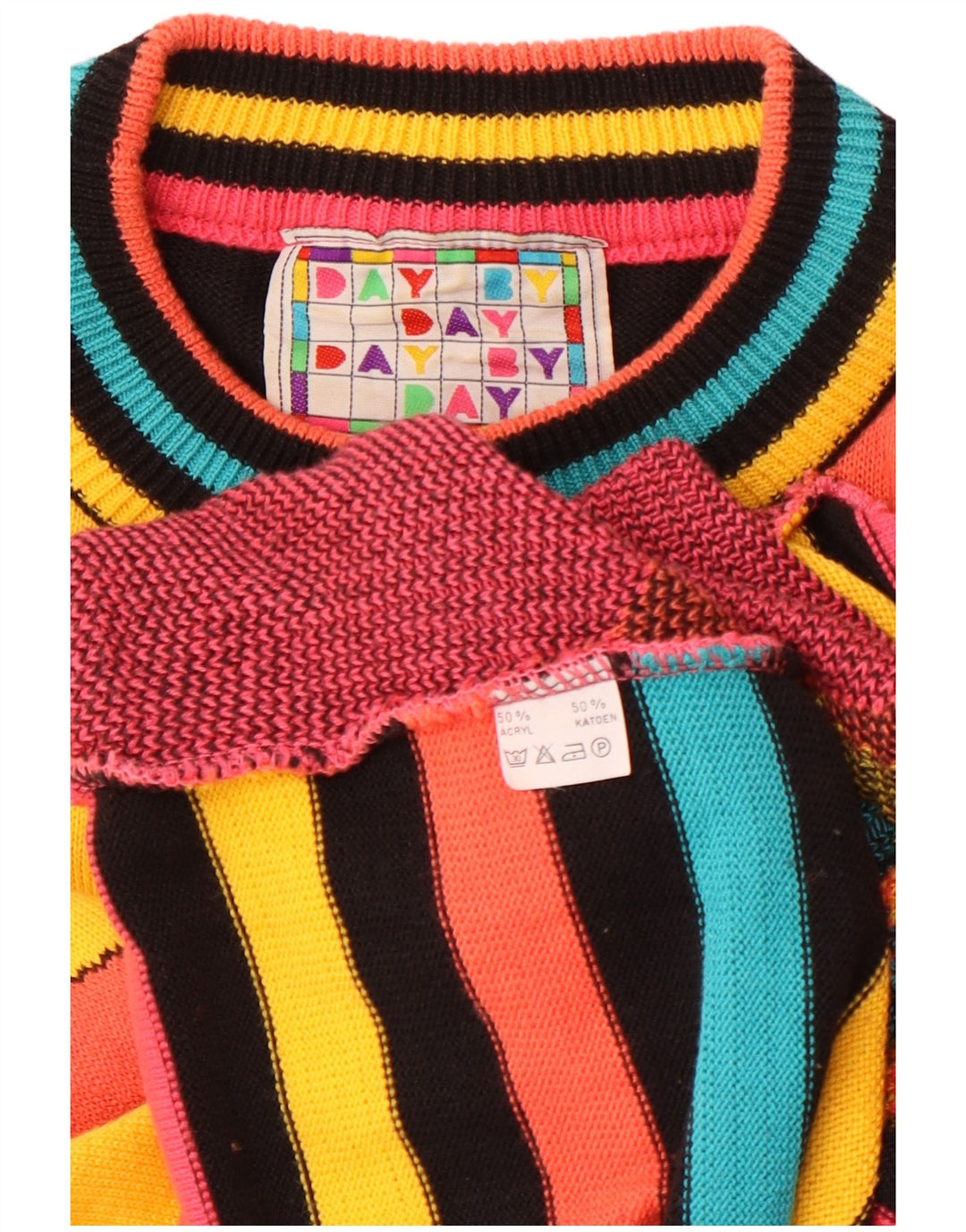 Suéter feminino VINTAGE com gola redonda Reino Unido 16 grande multicolorido