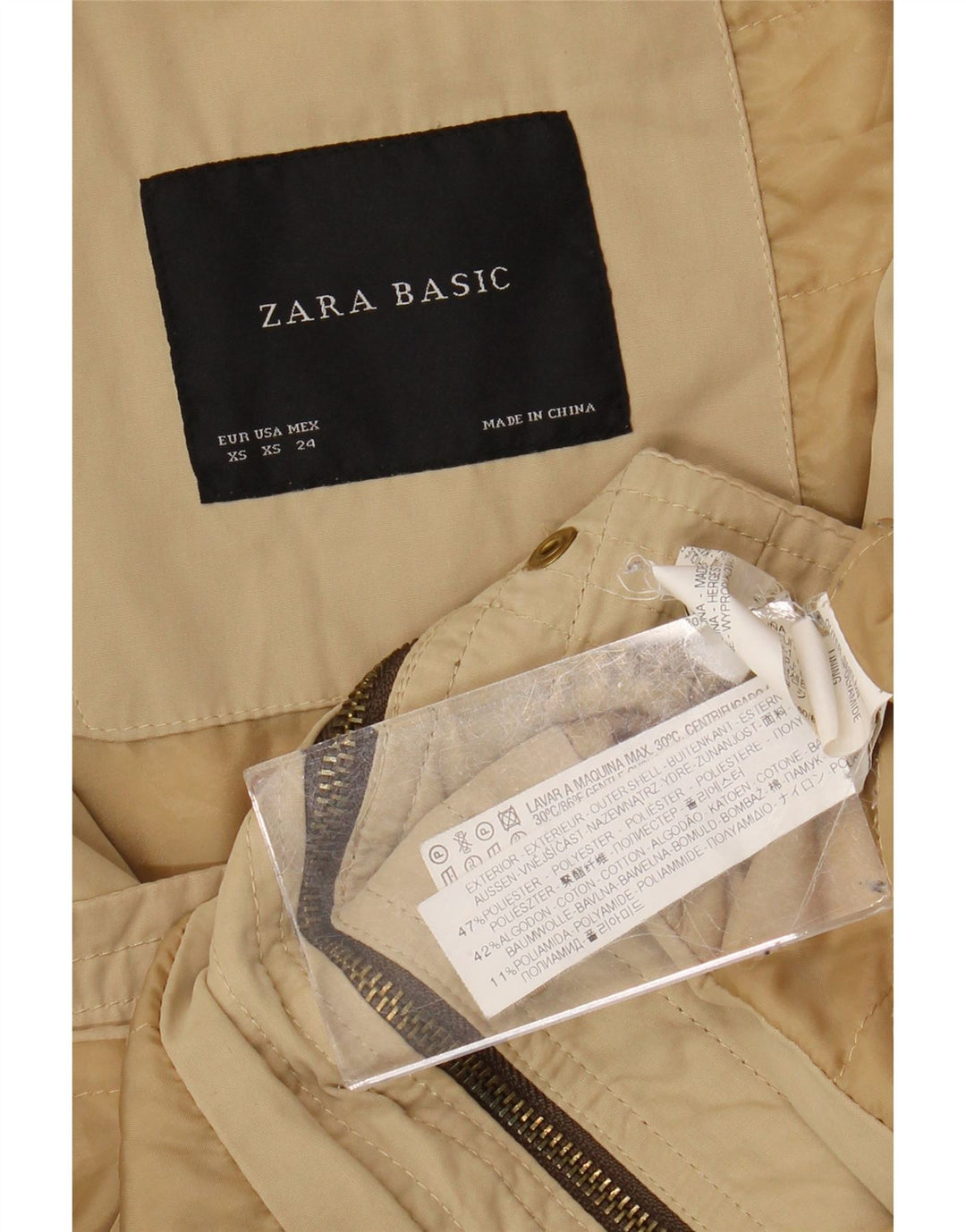 Zara Jaqueta Parka Feminina com Capuz Reino Unido 6 XS Poliéster Bege