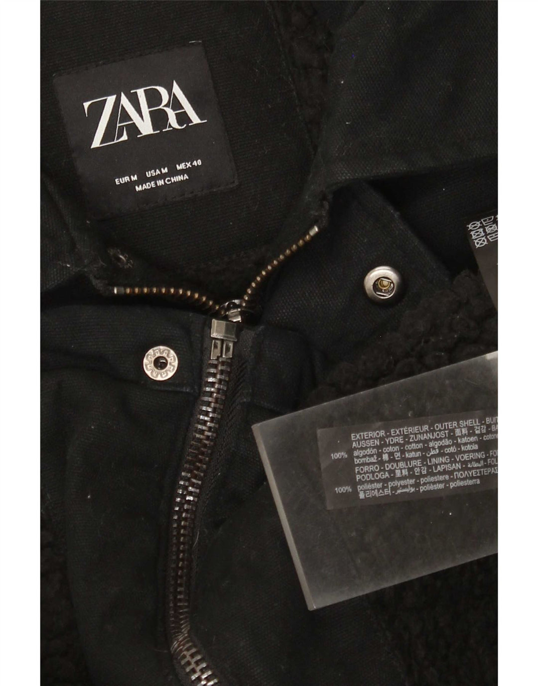 Jaqueta utilitária masculina Zara UK 38 algodão preto médio