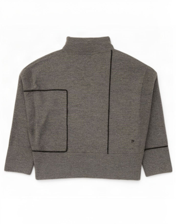 Zara Suéter feminino oversized com gola redonda Reino Unido 14 cinza médio acrílico