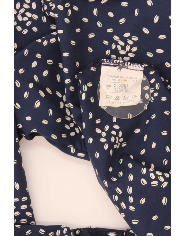 Blusa feminina vintage Reino Unido 16 grande poliéster manchado azul marinho