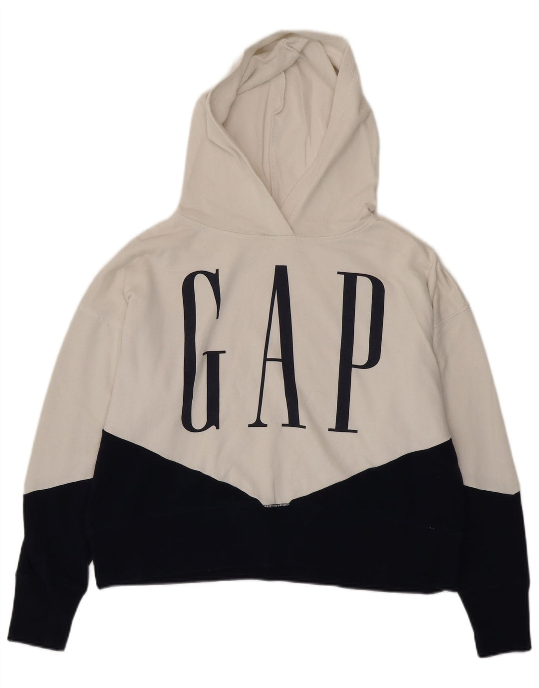 Suéter feminino com capuz gráfico grande da Gap Reino Unido 14 bloco colorido branco médio