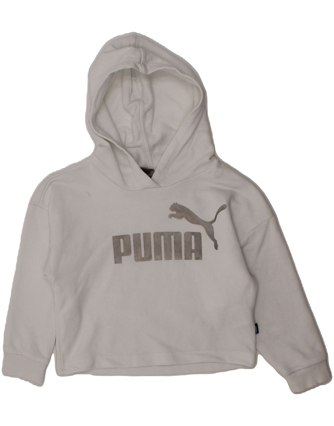 PUMA Girls Graphic Hoodie Jumper 5-6 Years White Cotton Vintage Puma and Second-Hand Puma from Messina Hembry 