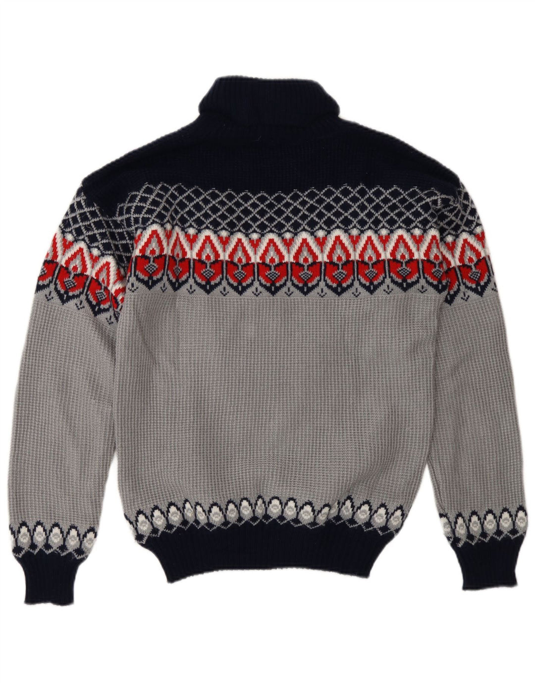 Suéter masculino vintage com gola redonda, azul médio, acrílico Fair Isle