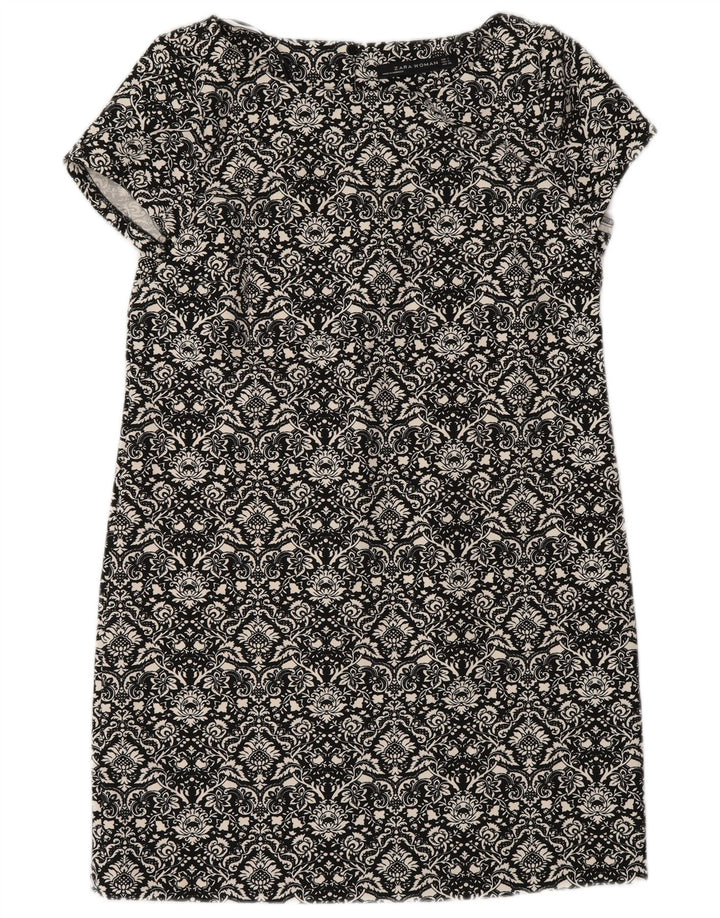 Vestido feminino Zara Shift UK 10 pequeno poliéster floral preto