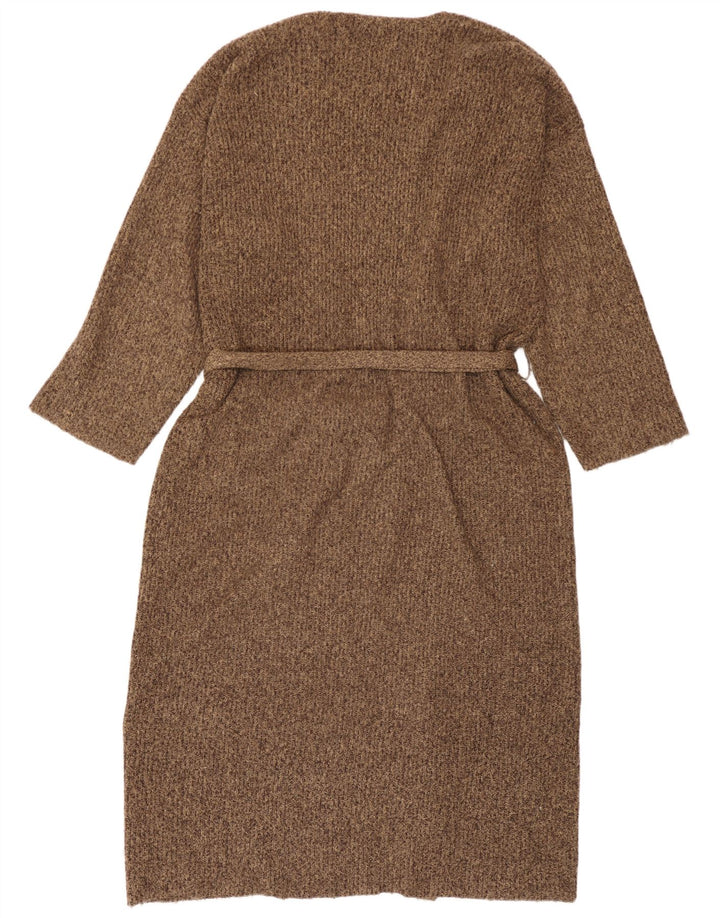 Zara Suéter cardigã feminino longline oversized Reino Unido 14 marrom médio manchado