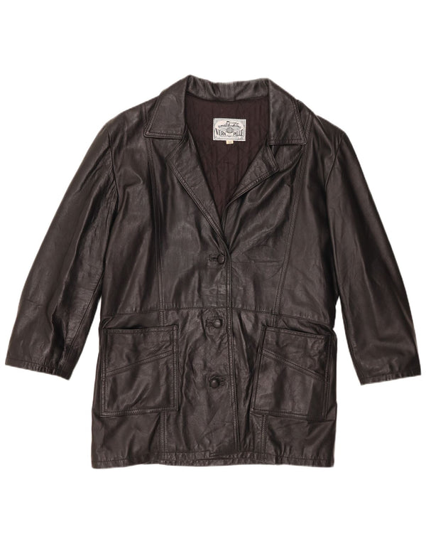 Jaqueta blazer de couro vintage feminina com 3 botões IT 50 XL couro preto