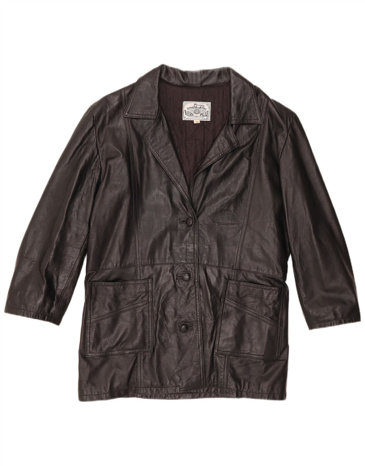 Jaqueta blazer de couro vintage feminina com 3 botões IT 50 XL couro preto