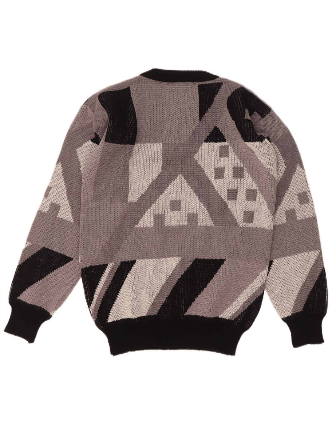 Suéter vintage masculino com gola redonda IT 48 acrílico geométrico cinza médio