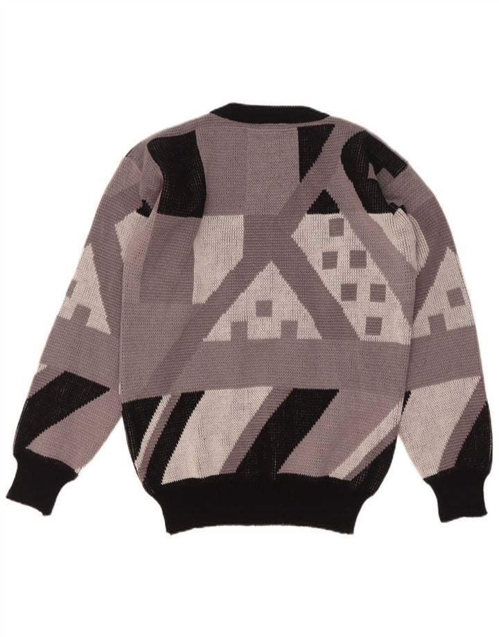 Suéter vintage masculino com gola redonda IT 48 acrílico geométrico cinza médio