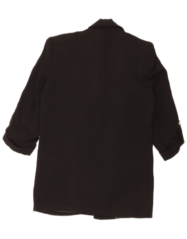 Zara Jaqueta blazer feminina oversized manga 3/4 aberta Reino Unido 6 XS preto poliéster