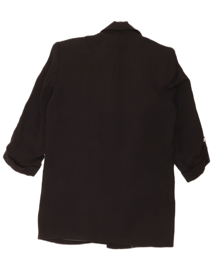 Zara Jaqueta blazer feminina oversized manga 3/4 aberta Reino Unido 6 XS preto poliéster