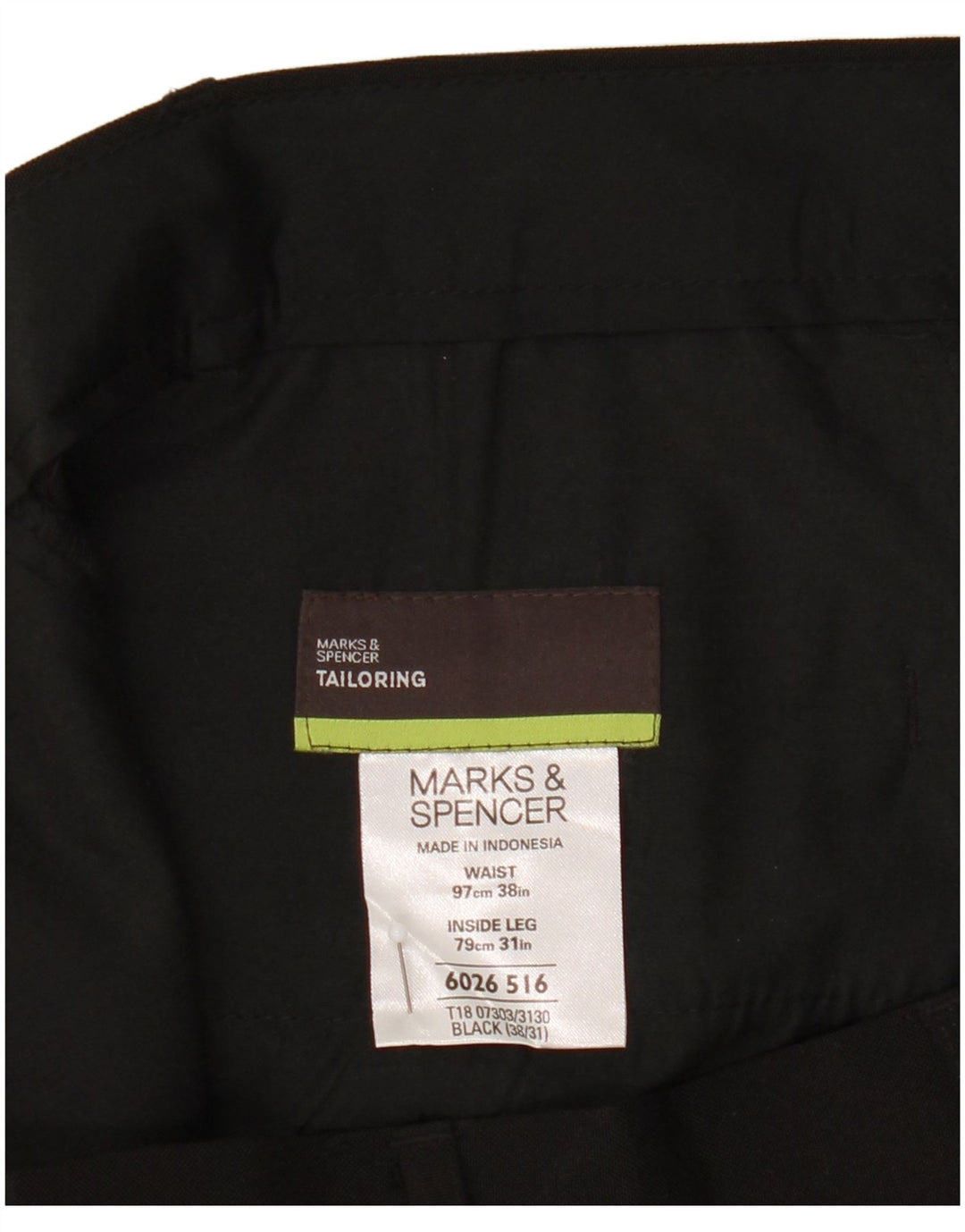 Calça chino reta masculina Marks & Spencer W38 L31 poliéster preto