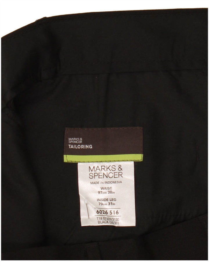 Calça chino reta masculina Marks & Spencer W38 L31 poliéster preto