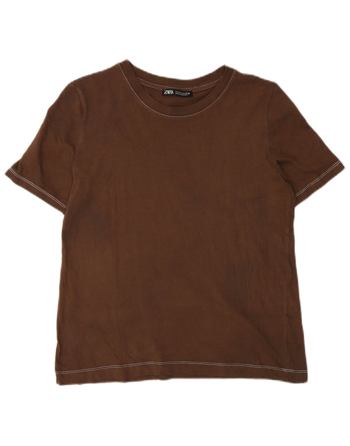 Zara Camiseta Feminina Top UK 10 Pequena Marrom