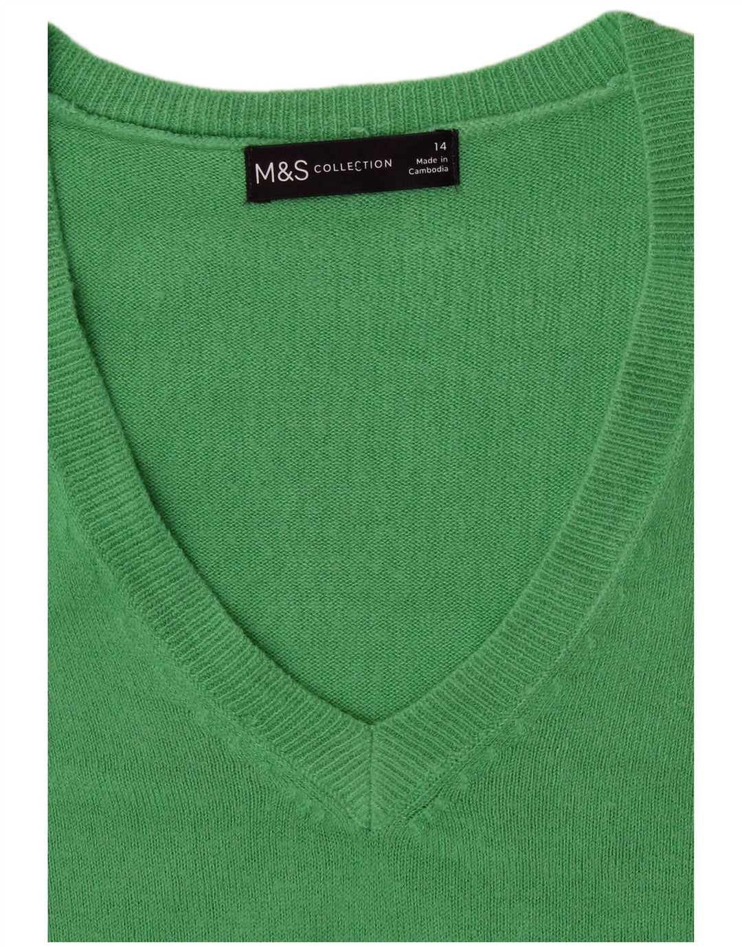 Suéter feminino Marks & Spencer com decote em V Reino Unido 14 grande verde