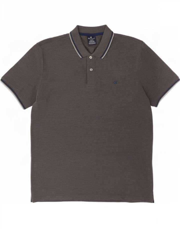 Camisa polo masculina Champion grande algodão listrado cinza