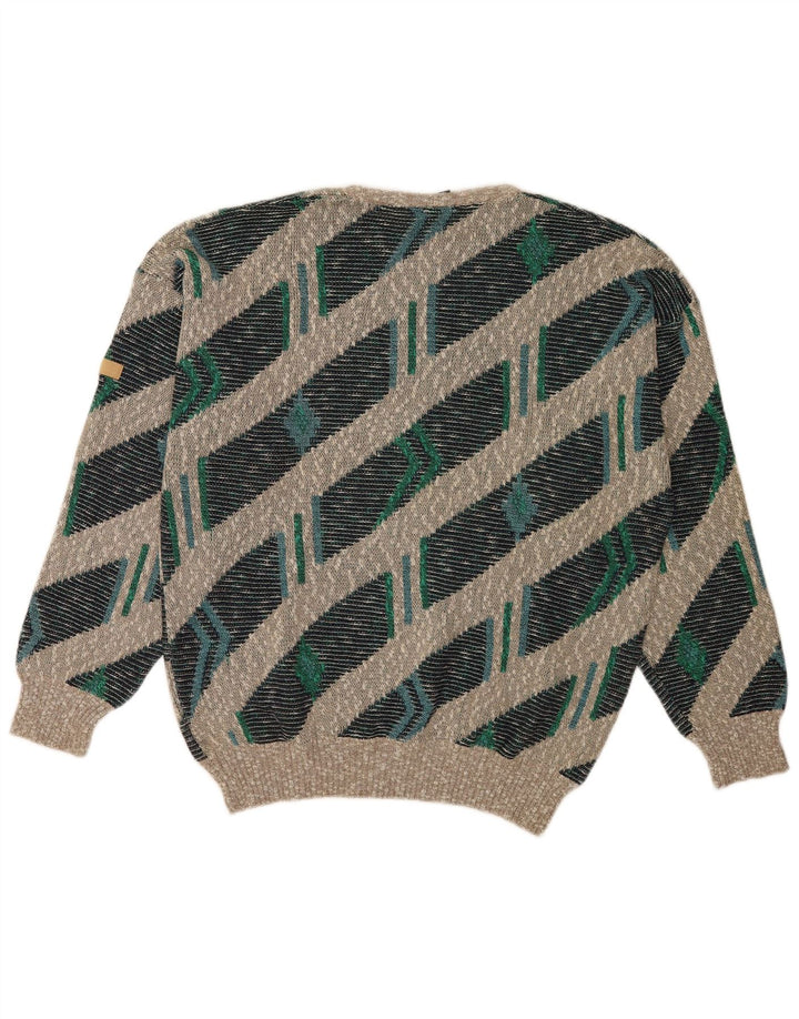 Suéter masculino vintage com gola canoa XL listrado multicolorido