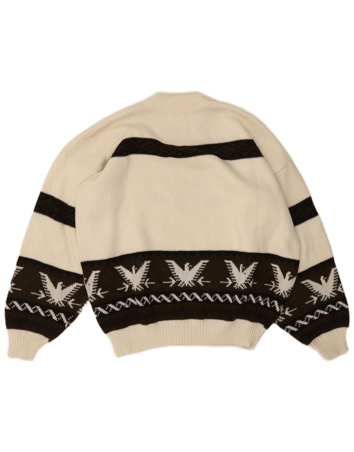 Suéter masculino vintage com gola de tartaruga, grande, branco, Fair Isle