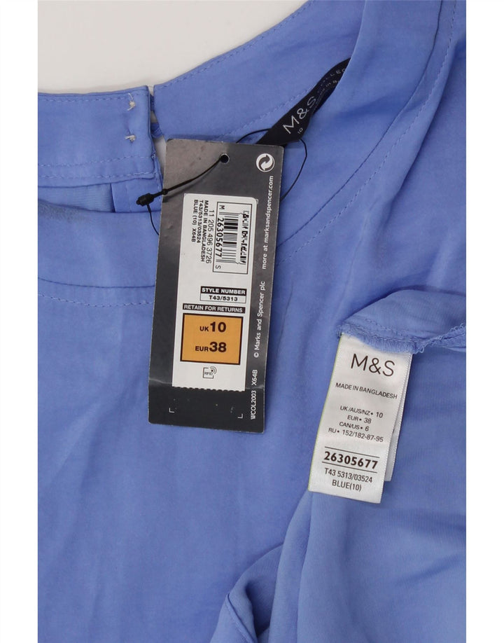 Blusa feminina de manga curta Marks & Spencer Reino Unido 10 poliéster azul pequeno