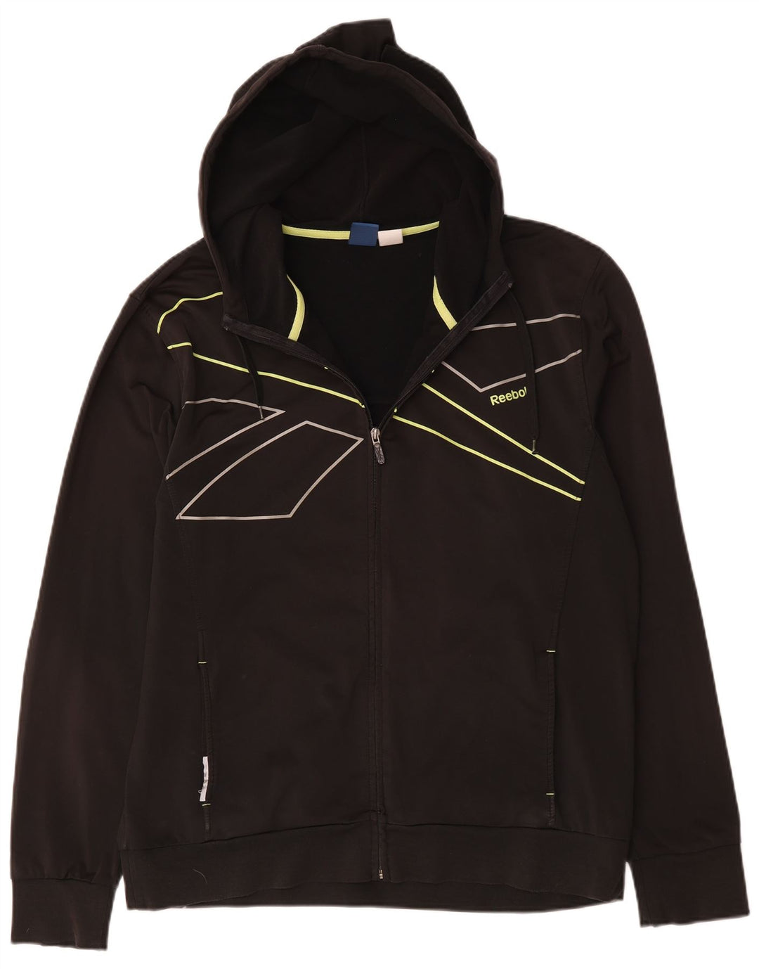 Suéter Reebok masculino com capuz e zíper gráfico grande poliéster listrado preto