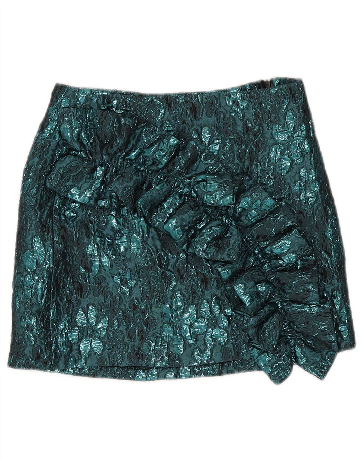 Mini saia feminina Zara XS W24 azul floral poliéster