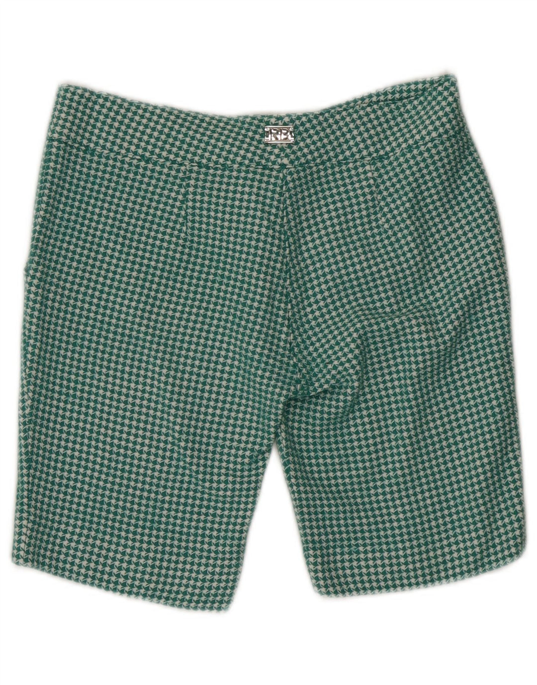 Shorts chino feminino ROCCOBAROCCO US 6 médio W30 verde houndstooth lã