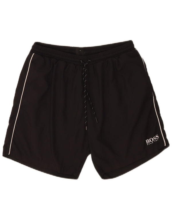 Shorts de natação masculino Hugo Boss poliéster preto médio