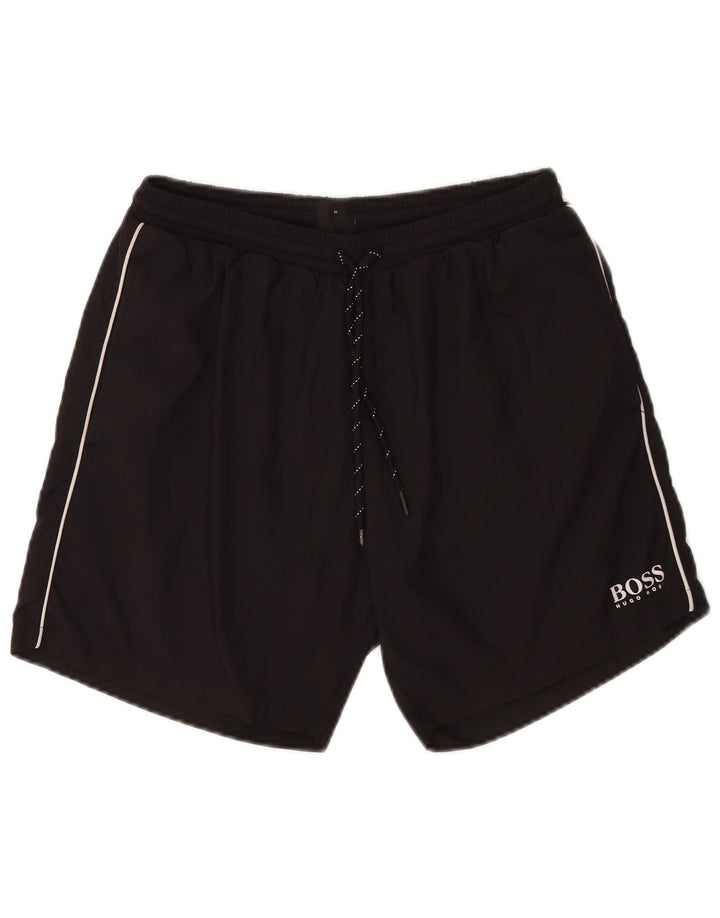 Shorts de natação masculino Hugo Boss poliéster preto médio