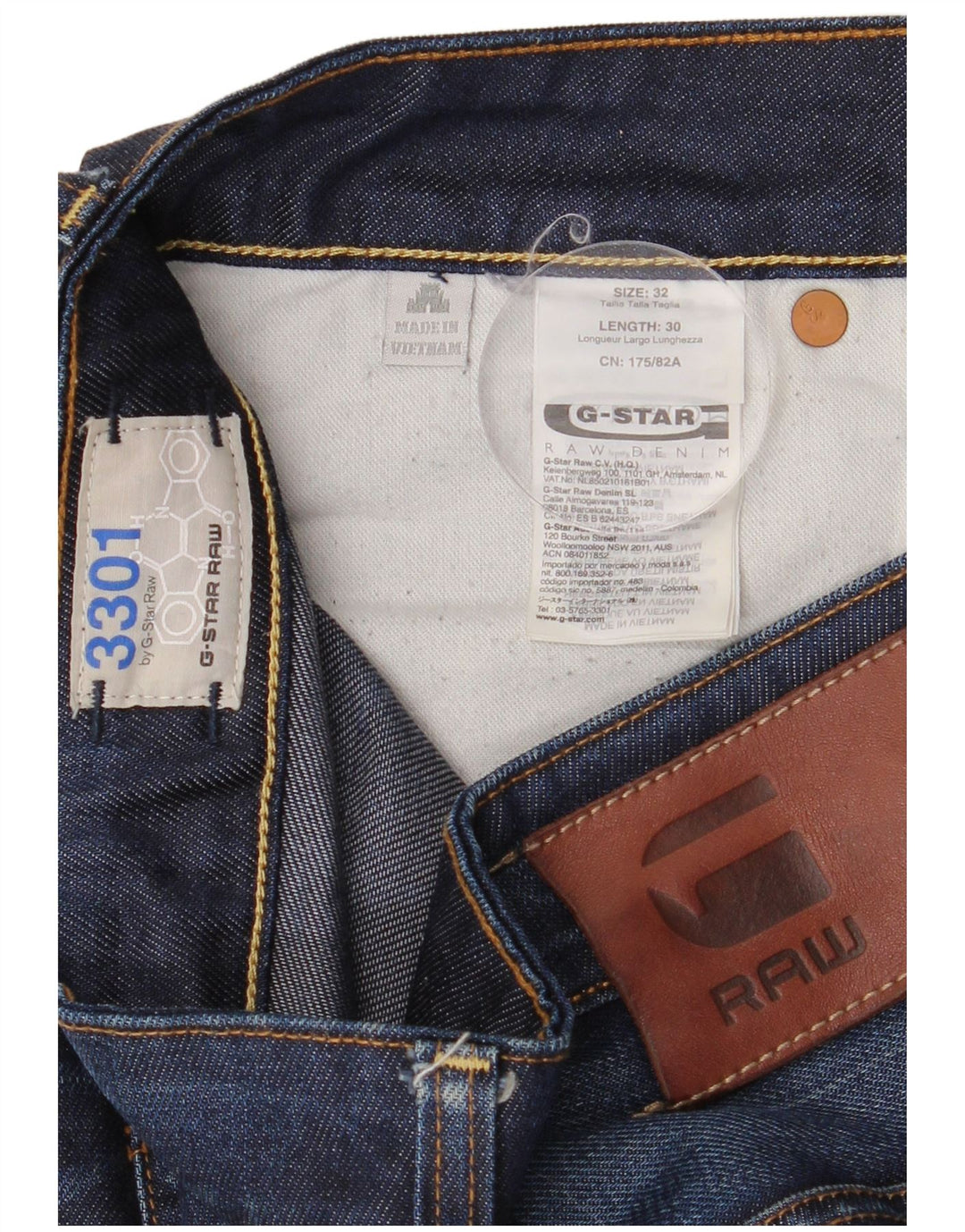 G-Star Masculino 3301 Slim Jeans W32 L30 Azul Marinho Poliéster