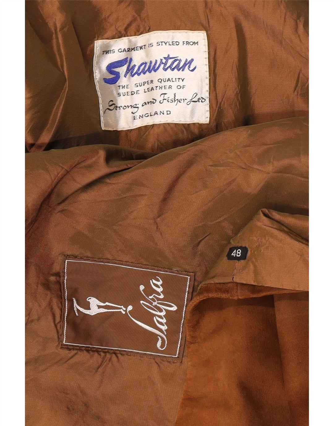 Sobretudo feminino de camurça vintage STRONG & FISHER LTD UK 18 XL marrom clássico